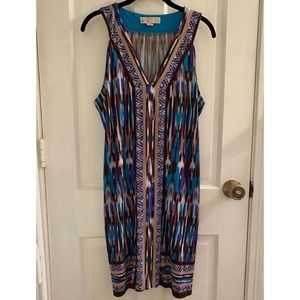 Michael Michael Kors Sleeveless V-Neck Tribal Pattern Shift Dress